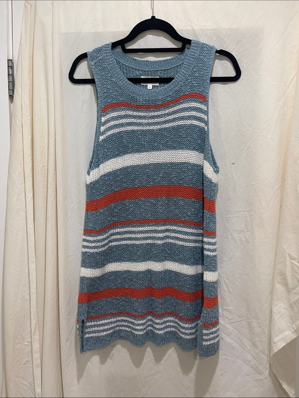 Women’s Lou & Grey Open-Weave Stripe Tank in Dusty Blue, White & Rust
